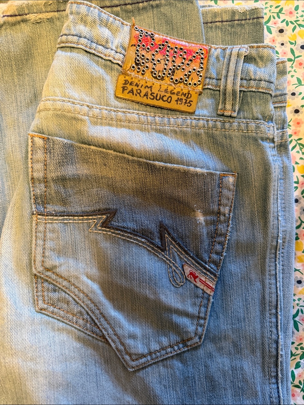 Parasuco Men’s Faded Light Blue Slim Jeans with Embroidered Back Pocket